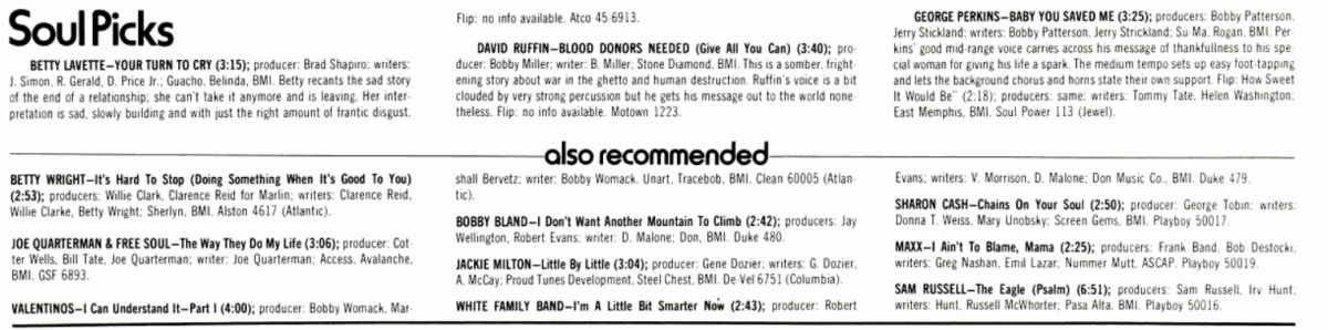 Soul Picks March 10, 1973